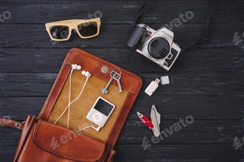 Preview: Outfit of traveler, student, teenager, young man or woman.
