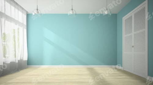 Preview: Modern Room with Blue Walls and Natural Light