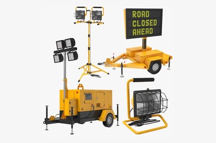 Preview: Mobile Construction Equipment Pack: Lights, Generator, Road Sign