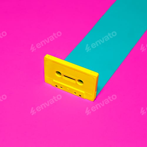 Preview: Vibrant Yellow Cassette Tape on Pink and Blue