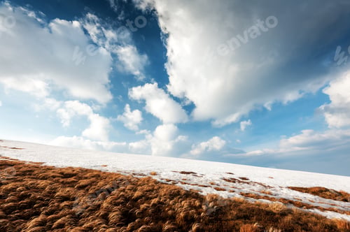 Preview: Fantastic spring landscape with snow mountain
