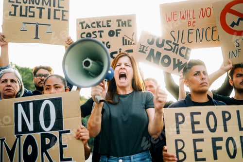 Preview: People protest financial crisis on the streets - Crowd marching for global inflation economy
