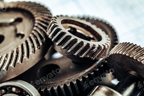 Preview: Close up of old rusty car parts on dark background