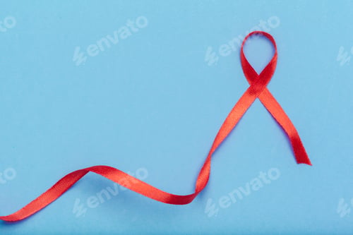 Preview: ribbon HIV, AIDS on blue background