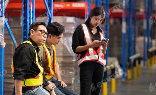 Preview: Group of warehouse employee rest comfortably during work