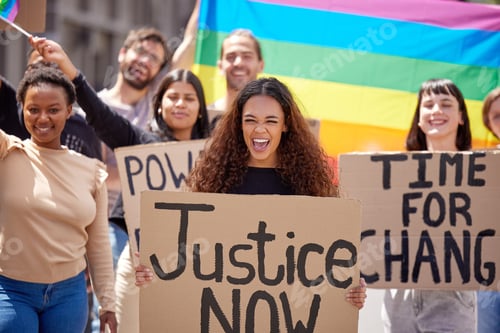 Preview: Everyone deserves the right to love. Shot of a group of young people protesting for lgbtq rights.