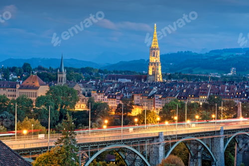 Preview: Bern, Switzerland Old City at Blue Hour