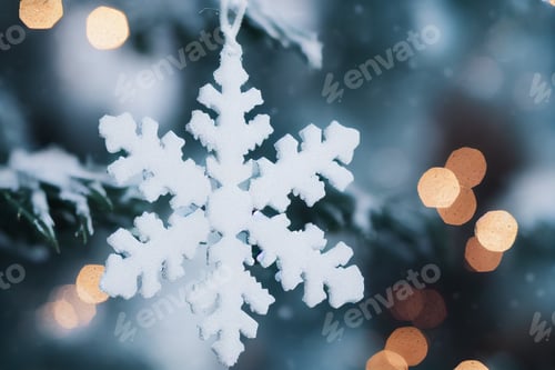 Preview: Winter snow background banner abstract bokeh. Snowflake Close-Up. Free space for text.Winter snow di