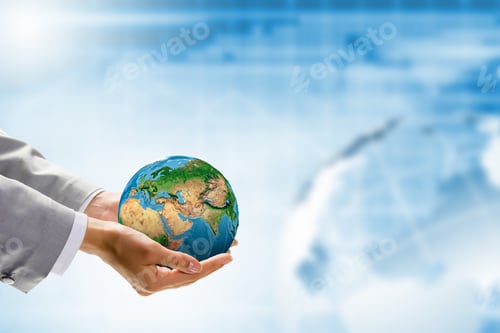 Preview: Image Of Earth Planet In Human Hands. Protect Planet.