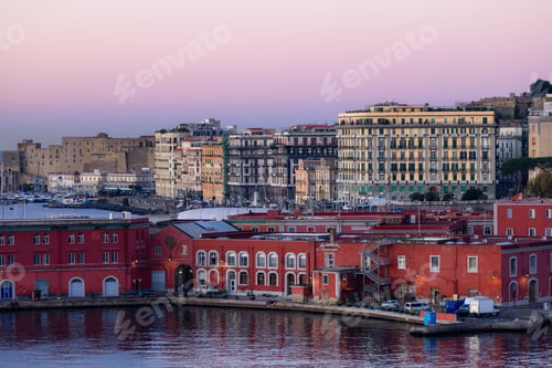 Preview: Port and Buildings in Historic Downtown City on Mediterranean Coast of Naples, Italy