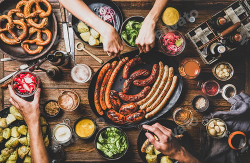 Preview: Bavarian sausages, snacks and beers for Octoberfest dinner party