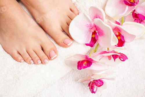 Preview: Relaxing french pedicure with a orchid flower