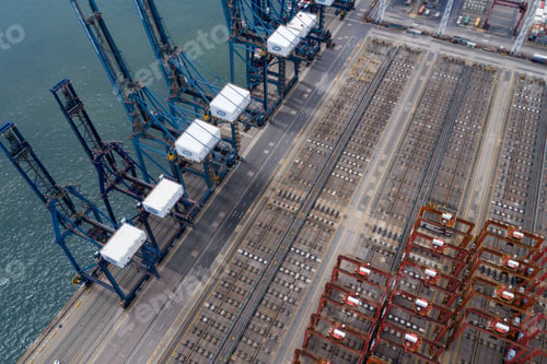 Preview: Kwai Tsing, Hong Kong 24 June 2020: Top down view of Hong Kong container port