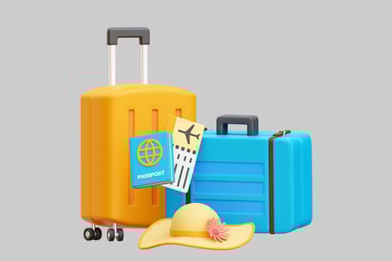 Preview: Colorful Travel Suitcases With Passport And Hat