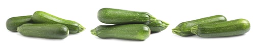 Preview: Set of fresh ripe zucchinis on white background. Banner design
