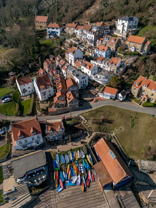 Preview: Aerial view of Runswick Bay in North Yorkshire - United Kingdom