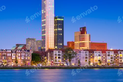 Preview: Rotterdam, Netherlands. View of the city center. Old and modern houses. Panoramic view.