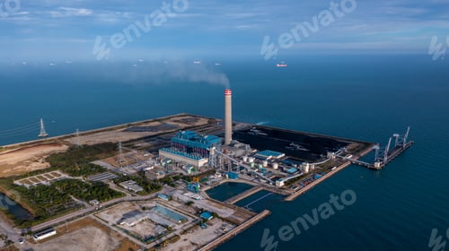 Preview: Aerial view industrial power plant energy for factory energy on sea, Coal power plant electricity.
