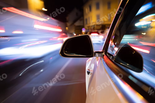 Preview: Car light trail while driving in the coty by night