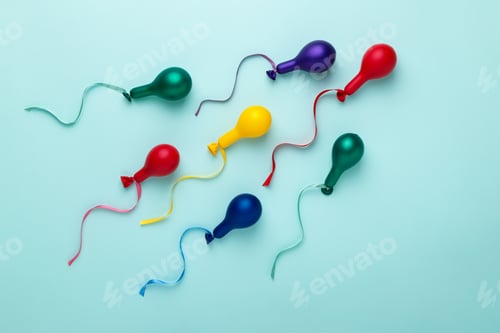 Preview: Happy Father's Day Card with Colorful Balloons in Spermatozoids Shape, Creative Concept.