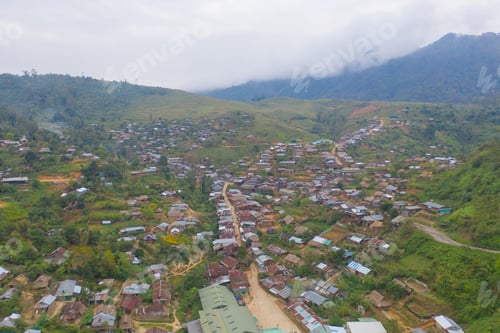 Preview: Immigration refugees residential village houses in countryside, rural area. Local community houses