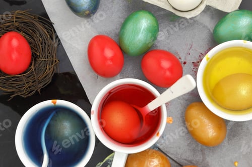 Preview: Colored Easter eggs and liquid color dyes