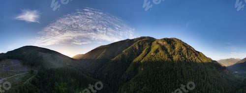Preview: Aerial Canadian Mountain Landscape. Sunny Cloudy Sunset. BC, Canada. Nature Background Panorama