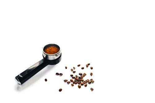 Preview: Coffee Beans and Portafilter on White Background