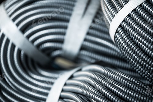 Preview: Close-up of a huge bundle of metal flexible tubes