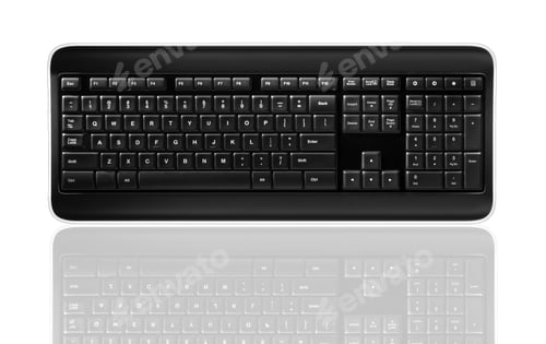 Modern Black Keyboard Isolated with Reflection