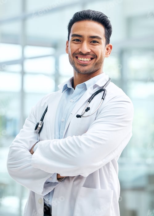 Preview: Portrait of doctor with smile, confidence and hospital employee with care, support and trust. Healt
