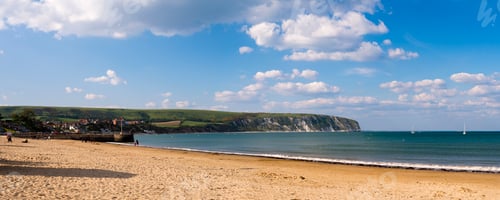 Preview: Swanage Beach and white cliffs, Dorset, Jurassic Coast, England, United Kingdom, Europe