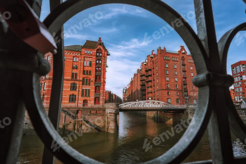 Preview: Speicherstadt warehouse district in Hamburg, Germany, Europe. Old brick buildings and channel of