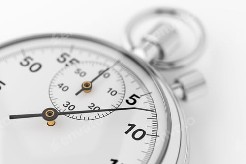 Preview: Classic chrome analog stopwatch close up. 3d rendering.