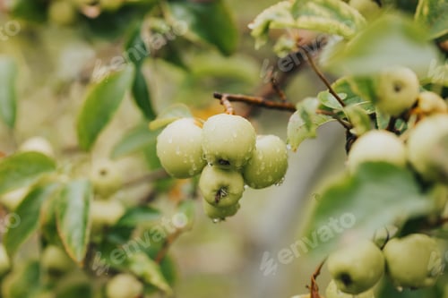 Preview: Closeup of the fresh ripe apples on the tree.