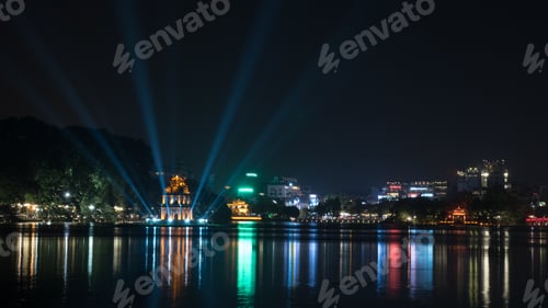 Preview: Turtle Tower at Hoan Kiem Lake in night Hanoi, Vietnam