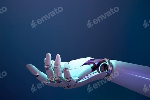 Preview: Robot hand background, presenting technology gesture