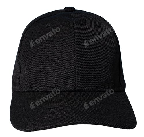 Preview: Front view of Blank black baseball cap isolated on white background. Template Mock up