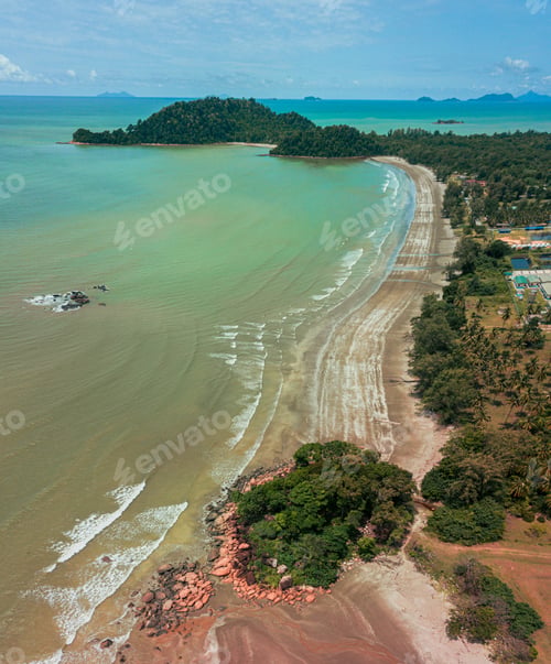 Preview: Panoramic aerial drone view of coastline scenery in Tanjung Resang, Mersing, Johor, Malaysia