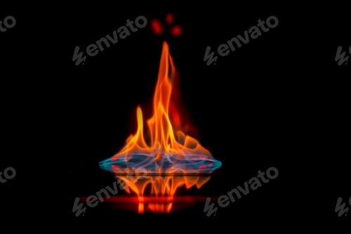 Preview: Intense flame, fire, burning brightly on a mirror surface with reflection,danger, catastrophic