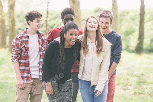 Preview: Multiethnic Group of Teenagers Walking at Park