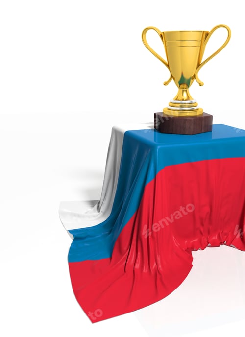 Preview: Golden trophy with Russian flag isolated on white