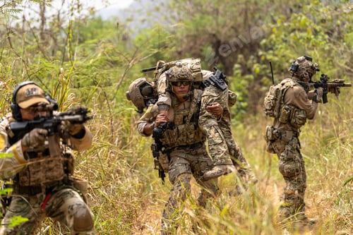 Preview: Soldier Carrying Injured Comrade During Tactical Combat Mission