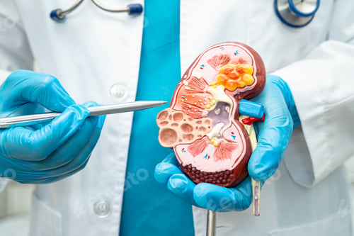 Preview: Kidney disease, Chronic kidney disease ckd, Doctor hold human model to treat and study in hospital.