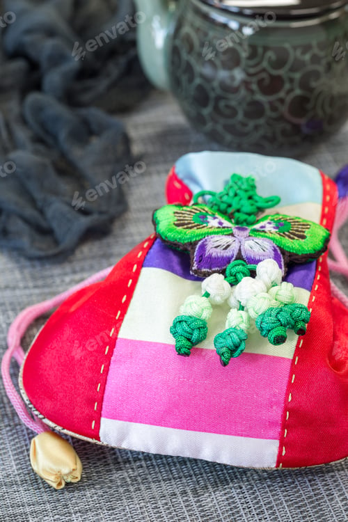 Preview: Korean traditional new year's lucky bag on grey background