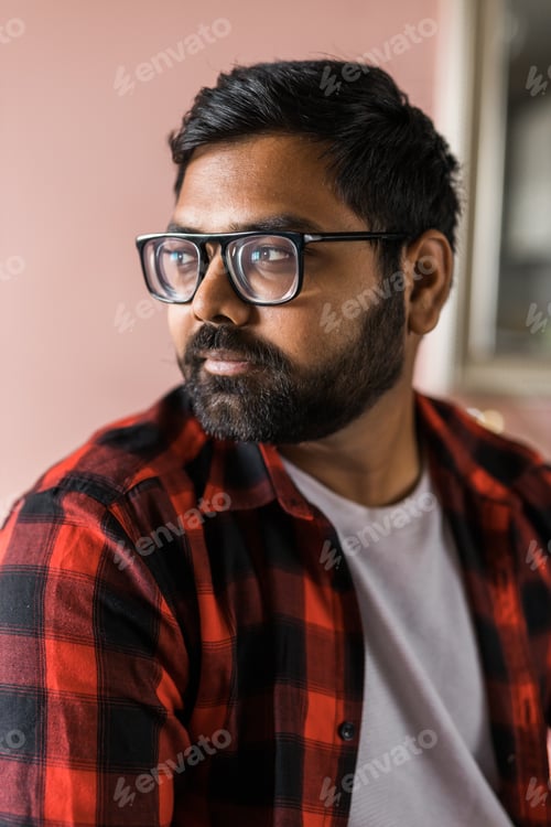 Preview: Head shot portrait smart confident smiling millennial indian man. Handsome hindu student guy