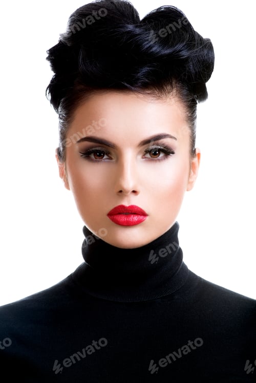 Preview: Beautiful young fashion woman with red lipstick