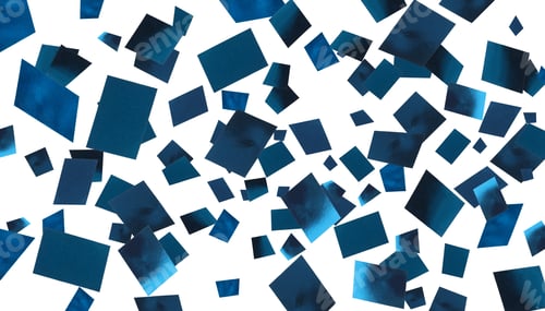Preview: Shiny blue confetti falling on white background