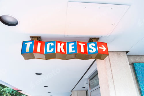 Preview: Colorful sign spelling out tickets sign to attend