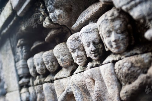 Preview: Close Up Photo of Bas Relief Carvings that Line the Walls of Borobudur Temple, Yogyakarta, Java, Ind